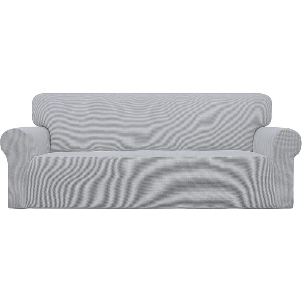 image:imageEasyGoing Stretch Sofa Slipcover 1Piece Sofa Cover Furniture Protector Couch Soft with Elastic Bottom for Kids Polyester Spandex Jacquard Fabric Small Checks Sofa Dark GraySilver Gray