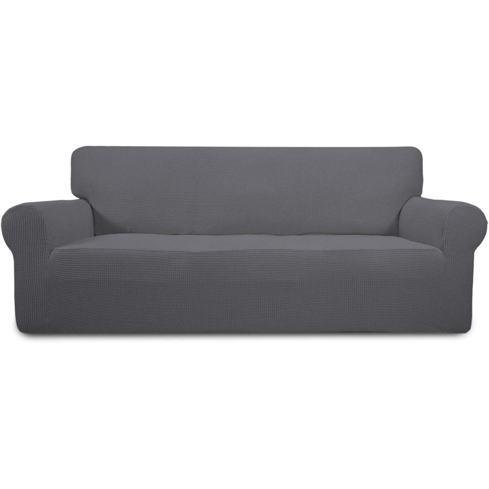image:imageEasyGoing Stretch Sofa Slipcover 1Piece Sofa Cover Furniture Protector Couch Soft with Elastic Bottom for Kids Polyester Spandex Jacquard Fabric Small Checks Sofa Dark GrayGrey