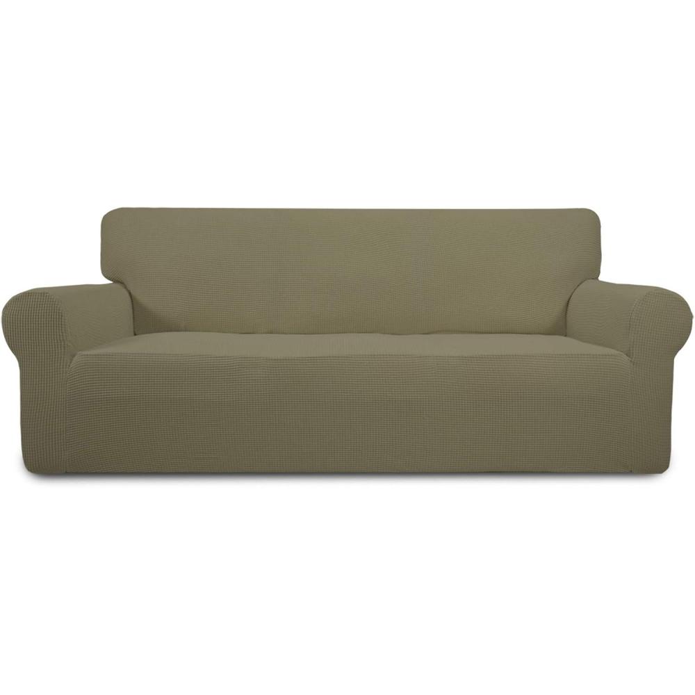 image:imageEasyGoing Stretch Sofa Slipcover 1Piece Sofa Cover Furniture Protector Couch Soft with Elastic Bottom for Kids Polyester Spandex Jacquard Fabric Small Checks Sofa Dark GrayKhaki
