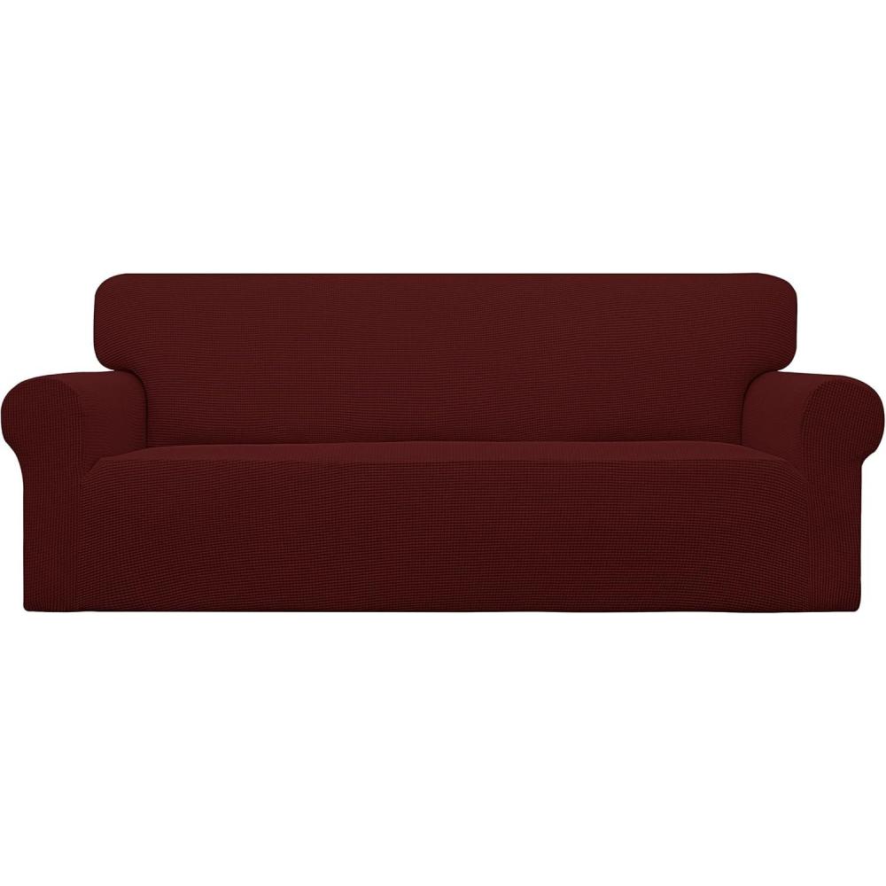 image:imageEasyGoing Stretch Sofa Slipcover 1Piece Sofa Cover Furniture Protector Couch Soft with Elastic Bottom for Kids Polyester Spandex Jacquard Fabric Small Checks Sofa Dark GrayWine