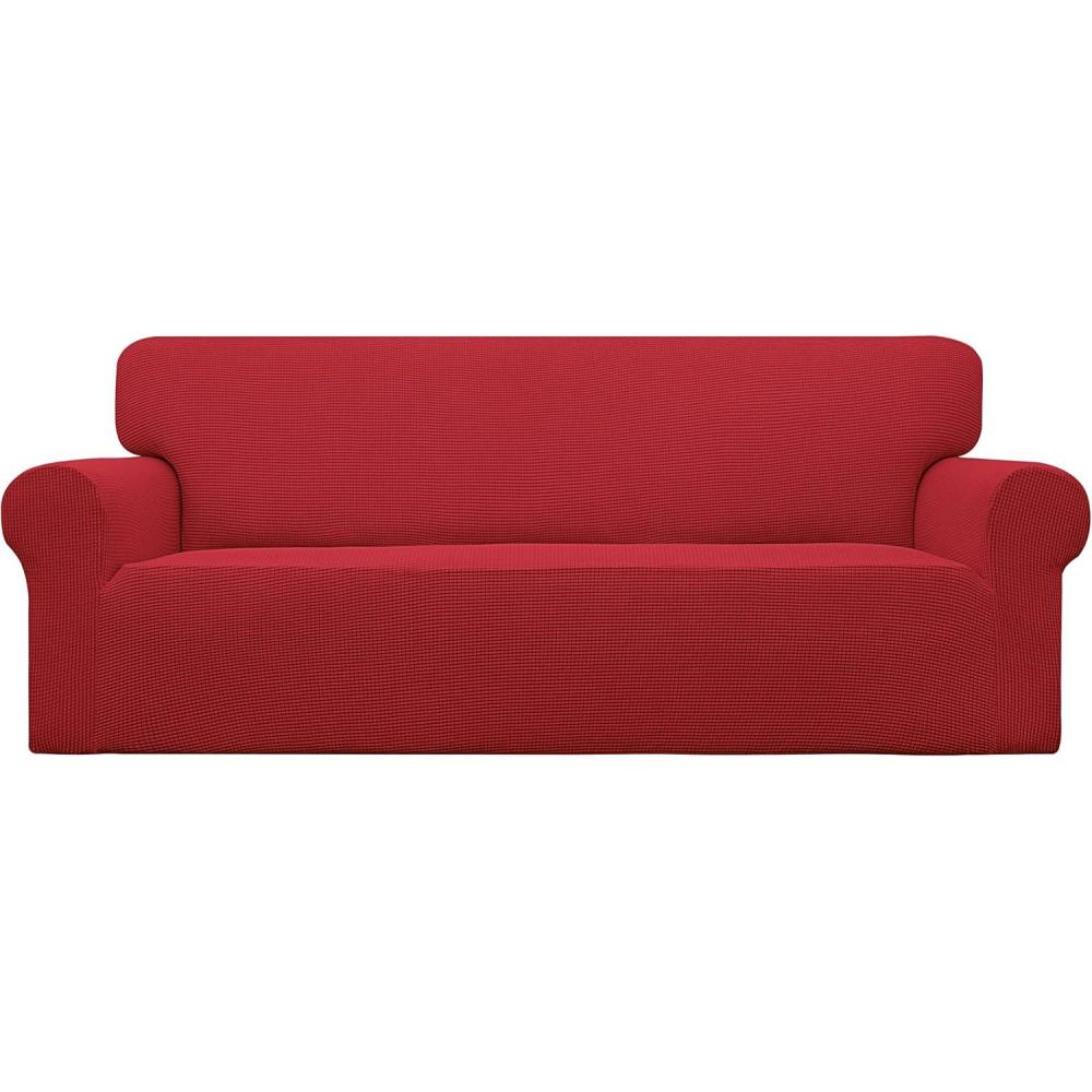 image:imageEasyGoing Stretch Sofa Slipcover 1Piece Sofa Cover Furniture Protector Couch Soft with Elastic Bottom for Kids Polyester Spandex Jacquard Fabric Small Checks Sofa Dark GrayChristmas Red