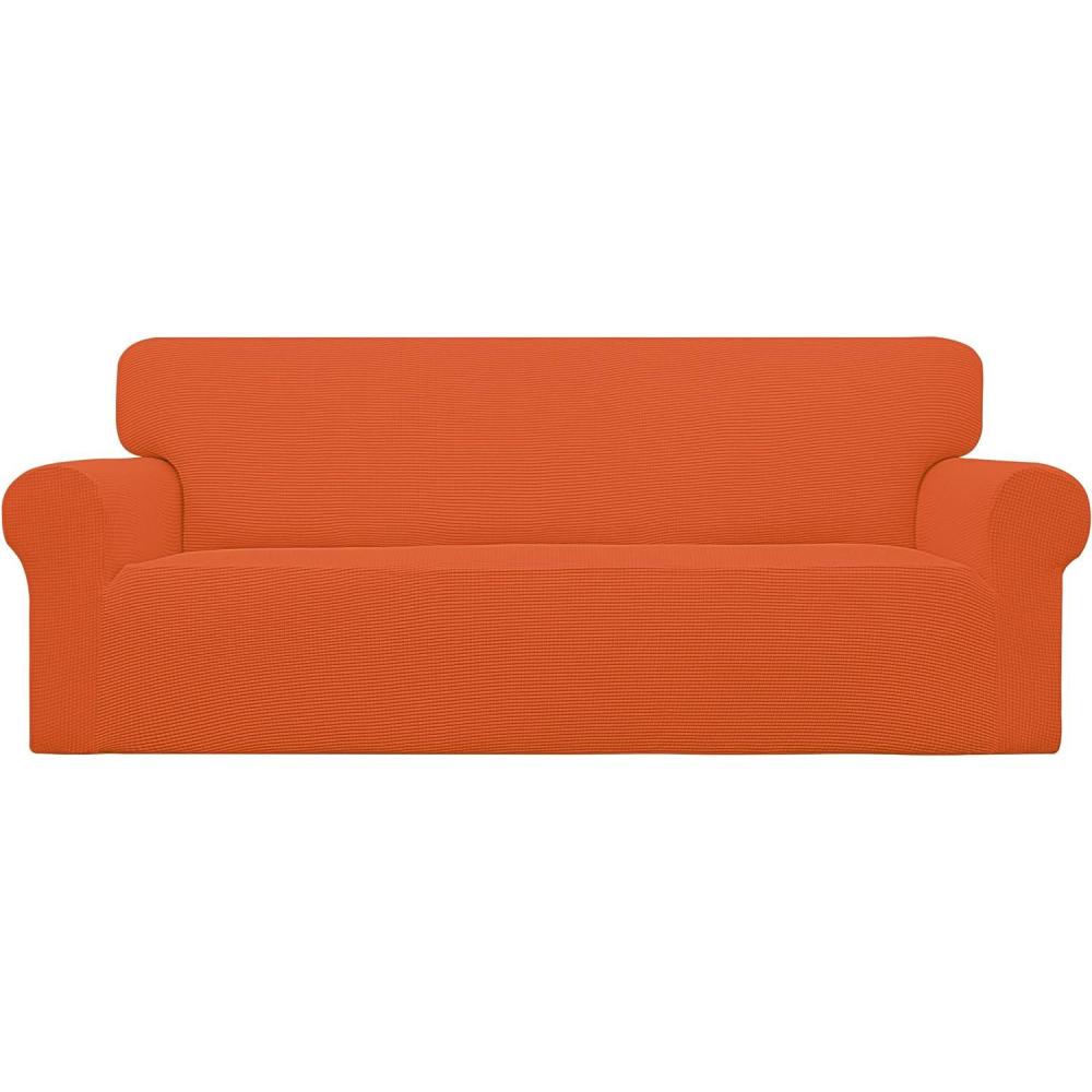 image:imageEasyGoing Stretch Sofa Slipcover 1Piece Sofa Cover Furniture Protector Couch Soft with Elastic Bottom for Kids Polyester Spandex Jacquard Fabric Small Checks Sofa Dark GrayOrange