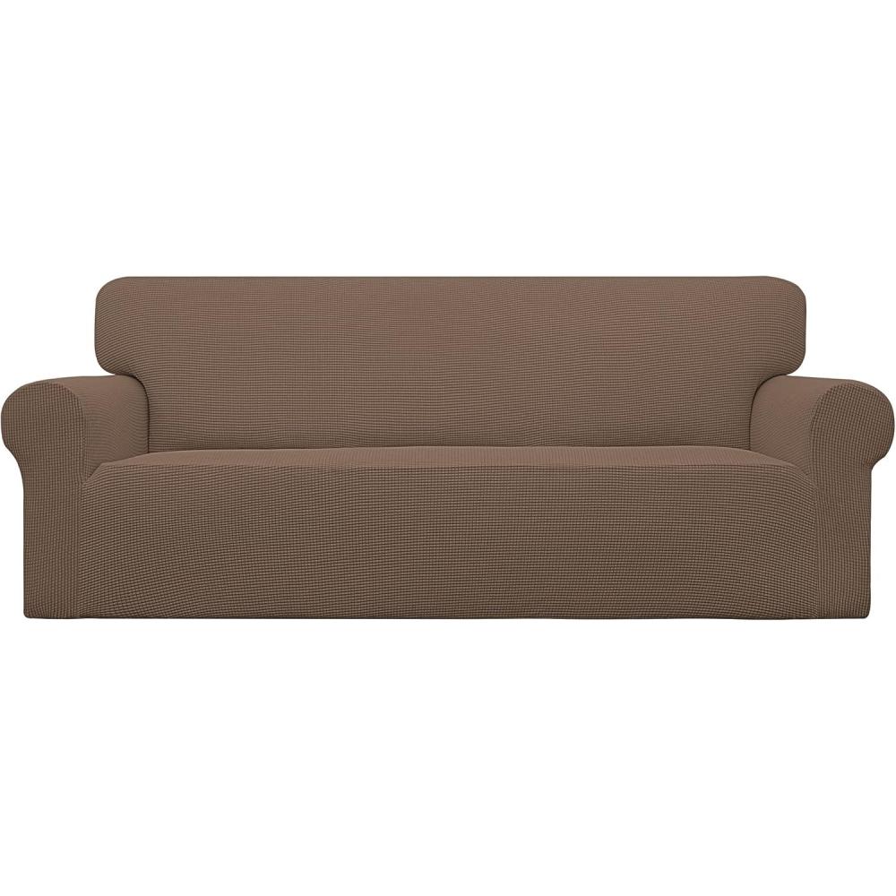 image:imageEasyGoing Stretch Sofa Slipcover 1Piece Sofa Cover Furniture Protector Couch Soft with Elastic Bottom for Kids Polyester Spandex Jacquard Fabric Small Checks Sofa Dark GrayBrown