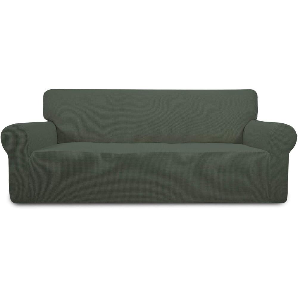 image:imageEasyGoing Stretch Sofa Slipcover 1Piece Sofa Cover Furniture Protector Couch Soft with Elastic Bottom for Kids Polyester Spandex Jacquard Fabric Small Checks Sofa Dark GrayOlive Green