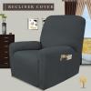 Easy-Going 8 Pieces Microfiber Stretch Sectional Recliner Sofa Slipcover Soft Fitted Fleece 3 Seats Couch Cover Washable Furniture Protector with Elasticity for Kids Pet(Recliner Sofa, Chocolate)(New Grey)