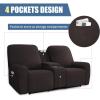 Easy-Going Stretch Recliner Loveseat Cover with Center Console Sofa Slipcover Soft Fitted Fleece 2 Seats Couch with Holder and Storage Washable Furniture Protector Chocolate(Chocolate)