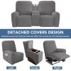 Easy-Going Stretch Recliner Loveseat Cover with Center Console Sofa Slipcover Soft Fitted Fleece 2 Seats Couch with Holder and Storage Washable Furniture Protector Chocolate(Light Gray)