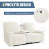 Easy-Going Stretch Recliner Loveseat Cover with Center Console Sofa Slipcover Soft Fitted Fleece 2 Seats Couch with Holder and Storage Washable Furniture Protector Chocolate(Ivory)