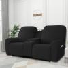 Easy-Going Stretch Recliner Loveseat Cover with Center Console Sofa Slipcover Soft Fitted Fleece 2 Seats Couch with Holder and Storage Washable Furniture Protector Chocolate(Black)