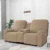 Easy-Going Stretch Recliner Loveseat Cover with Center Console Sofa Slipcover Soft Fitted Fleece 2 Seats Couch with Holder and Storage Washable Furniture Protector Chocolate(Camel)