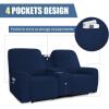 Easy-Going Stretch Recliner Loveseat Cover with Center Console Sofa Slipcover Soft Fitted Fleece 2 Seats Couch with Holder and Storage Washable Furniture Protector Chocolate(Navy)