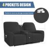Easy-Going Stretch Recliner Loveseat Cover with Center Console Sofa Slipcover Soft Fitted Fleece 2 Seats Couch with Holder and Storage Washable Furniture Protector Chocolate(Dark Gray)