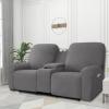 Easy-Going Stretch Recliner Loveseat Cover with Center Console Sofa Slipcover Soft Fitted Fleece 2 Seats Couch with Holder and Storage Washable Furniture Protector Chocolate(Light Gray)