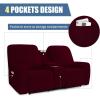 Easy-Going Stretch Recliner Loveseat Cover with Center Console Sofa Slipcover Soft Fitted Fleece 2 Seats Couch with Holder and Storage Washable Furniture Protector Chocolate(Wine)