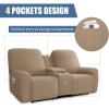 Easy-Going Stretch Recliner Loveseat Cover with Center Console Sofa Slipcover Soft Fitted Fleece 2 Seats Couch with Holder and Storage Washable Furniture Protector Chocolate(Camel)