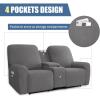 Easy-Going Stretch Recliner Loveseat Cover with Center Console Sofa Slipcover Soft Fitted Fleece 2 Seats Couch with Holder and Storage Washable Furniture Protector Chocolate(Light Gray)