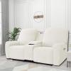 Easy-Going Stretch Recliner Loveseat Cover with Center Console Sofa Slipcover Soft Fitted Fleece 2 Seats Couch with Holder and Storage Washable Furniture Protector Chocolate(Ivory)