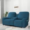 Easy-Going Stretch Recliner Loveseat Cover with Center Console Sofa Slipcover Soft Fitted Fleece 2 Seats Couch with Holder and Storage Washable Furniture Protector Chocolate(Peacock Blue)
