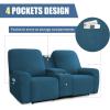 Easy-Going Stretch Recliner Loveseat Cover with Center Console Sofa Slipcover Soft Fitted Fleece 2 Seats Couch with Holder and Storage Washable Furniture Protector Chocolate(Peacock Blue)
