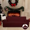 Easy-Going Stretch Sofa Slipcover 1-Piece Sofa Cover Furniture Protector Couch Soft with Elastic Bottom for Kids, Polyester Spandex Jacquard Fabric Small Checks (Sofa, Dark Gray)(Wine)