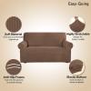 Easy-Going Stretch Sofa Slipcover 1-Piece Sofa Cover Furniture Protector Couch Soft with Elastic Bottom for Kids, Polyester Spandex Jacquard Fabric Small Checks (Sofa, Dark Gray)(Brown)