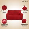 Easy-Going Stretch Sofa Slipcover 1-Piece Sofa Cover Furniture Protector Couch Soft with Elastic Bottom for Kids, Polyester Spandex Jacquard Fabric Small Checks (Sofa, Dark Gray)(Christmas Red)