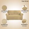 Easy-Going Stretch Sofa Slipcover 1-Piece Sofa Cover Furniture Protector Couch Soft with Elastic Bottom for Kids, Polyester Spandex Jacquard Fabric Small Checks (Sofa, Dark Gray)(Beige)