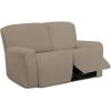 Easy-Going 8 Pieces Microfiber Stretch Sectional Recliner Sofa Slipcover Soft Fitted Fleece 3 Seats Couch Cover Washable Furniture Protector with Elasticity for Kids Pet(Recliner Sofa, Chocolate)(Natural)