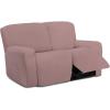 Easy-Going 8 Pieces Microfiber Stretch Sectional Recliner Sofa Slipcover Soft Fitted Fleece 3 Seats Couch Cover Washable Furniture Protector with Elasticity for Kids Pet(Recliner Sofa, Chocolate)(Pink)