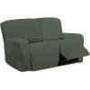 Easy-Going 8 Pieces Microfiber Stretch Sectional Recliner Sofa Slipcover Soft Fitted Fleece 3 Seats Couch Cover Washable Furniture Protector with Elasticity for Kids Pet(Recliner Sofa, Chocolate)(Greyish Green)