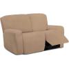 Easy-Going 8 Pieces Microfiber Stretch Sectional Recliner Sofa Slipcover Soft Fitted Fleece 3 Seats Couch Cover Washable Furniture Protector with Elasticity for Kids Pet(Recliner Sofa, Chocolate)(Camel)