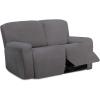Easy-Going 8 Pieces Microfiber Stretch Sectional Recliner Sofa Slipcover Soft Fitted Fleece 3 Seats Couch Cover Washable Furniture Protector with Elasticity for Kids Pet(Recliner Sofa, Chocolate)(Light Gray)
