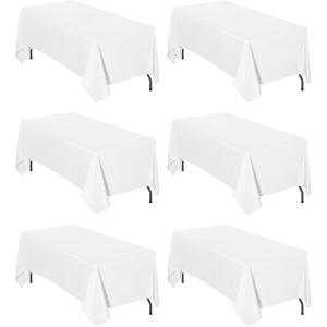 Easy-Going 6 Pack White Tablecloths 60×102 Inch for 6 Ft Rectangle Table, Washable Polyester Waterproof Stain Resistant Table Cloth, Decorative Table Cover for Kitchen, Dining Tables, Events(White)