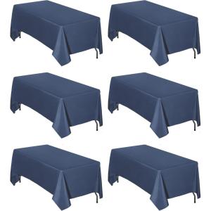 Easy-Going 6 Pack White Tablecloths 60×102 Inch for 6 Ft Rectangle Table, Washable Polyester Waterproof Stain Resistant Table Cloth, Decorative Table Cover for Kitchen, Dining Tables, Events(Navy)