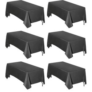 Easy-Going 6 Pack White Tablecloths 60×102 Inch for 6 Ft Rectangle Table, Washable Polyester Waterproof Stain Resistant Table Cloth, Decorative Table Cover for Kitchen, Dining Tables, Events(Black)