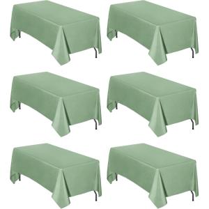 Easy-Going 6 Pack White Tablecloths 60×102 Inch for 6 Ft Rectangle Table, Washable Polyester Waterproof Stain Resistant Table Cloth, Decorative Table Cover for Kitchen, Dining Tables, Events(Sage Green)