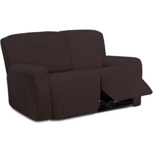 Easy-Going 8 Pieces Microfiber Stretch Sectional Recliner Sofa Slipcover Soft Fitted Fleece 3 Seats Couch Cover Washable Furniture Protector with Elasticity for Kids Pet(Recliner Sofa, Chocolate)(Chocolate)