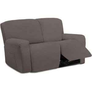 Easy-Going 8 Pieces Microfiber Stretch Sectional Recliner Sofa Slipcover Soft Fitted Fleece 3 Seats Couch Cover Washable Furniture Protector with Elasticity for Kids Pet(Recliner Sofa, Chocolate)(Taupe)