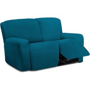 Easy-Going 8 Pieces Microfiber Stretch Sectional Recliner Sofa Slipcover Soft Fitted Fleece 3 Seats Couch Cover Washable Furniture Protector with Elasticity for Kids Pet(Recliner Sofa, Chocolate)(Peacock Blue)