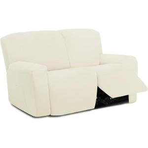 Easy-Going 8 Pieces Microfiber Stretch Sectional Recliner Sofa Slipcover Soft Fitted Fleece 3 Seats Couch Cover Washable Furniture Protector with Elasticity for Kids Pet(Recliner Sofa, Chocolate)(Ivory)