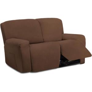 Easy-Going 8 Pieces Microfiber Stretch Sectional Recliner Sofa Slipcover Soft Fitted Fleece 3 Seats Couch Cover Washable Furniture Protector with Elasticity for Kids Pet(Recliner Sofa, Chocolate)(Brown)