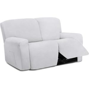 Easy-Going 8 Pieces Microfiber Stretch Sectional Recliner Sofa Slipcover Soft Fitted Fleece 3 Seats Couch Cover Washable Furniture Protector with Elasticity for Kids Pet(Recliner Sofa, Chocolate)(Snow White)
