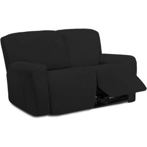 Easy-Going 8 Pieces Microfiber Stretch Sectional Recliner Sofa Slipcover Soft Fitted Fleece 3 Seats Couch Cover Washable Furniture Protector with Elasticity for Kids Pet(Recliner Sofa, Chocolate)(Black)