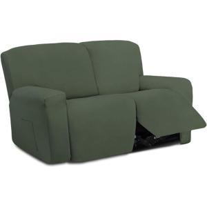 Easy-Going 8 Pieces Microfiber Stretch Sectional Recliner Sofa Slipcover Soft Fitted Fleece 3 Seats Couch Cover Washable Furniture Protector with Elasticity for Kids Pet(Recliner Sofa, Chocolate)(Greyish Green)