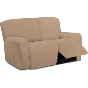 Easy-Going 8 Pieces Microfiber Stretch Sectional Recliner Sofa Slipcover Soft Fitted Fleece 3 Seats Couch Cover Washable Furniture Protector with Elasticity for Kids Pet(Recliner Sofa, Chocolate)(Camel)