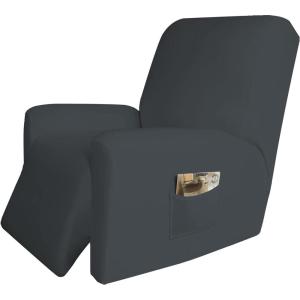 Easy-Going 8 Pieces Microfiber Stretch Sectional Recliner Sofa Slipcover Soft Fitted Fleece 3 Seats Couch Cover Washable Furniture Protector with Elasticity for Kids Pet(Recliner Sofa, Chocolate)(New Grey)