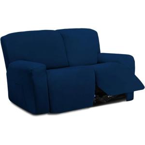 Easy-Going 8 Pieces Microfiber Stretch Sectional Recliner Sofa Slipcover Soft Fitted Fleece 3 Seats Couch Cover Washable Furniture Protector with Elasticity for Kids Pet(Recliner Sofa, Chocolate)(Navy)
