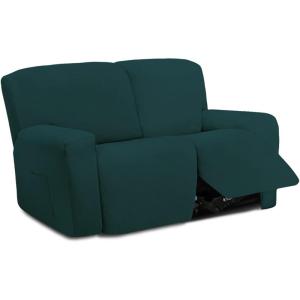 Easy-Going 8 Pieces Microfiber Stretch Sectional Recliner Sofa Slipcover Soft Fitted Fleece 3 Seats Couch Cover Washable Furniture Protector with Elasticity for Kids Pet(Recliner Sofa, Chocolate)(Deep Teal)