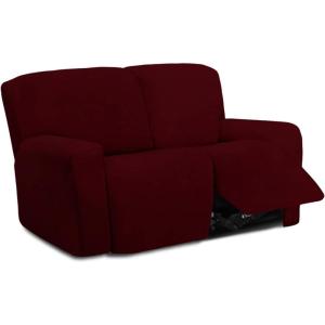Easy-Going 8 Pieces Microfiber Stretch Sectional Recliner Sofa Slipcover Soft Fitted Fleece 3 Seats Couch Cover Washable Furniture Protector with Elasticity for Kids Pet(Recliner Sofa, Chocolate)(Wine)