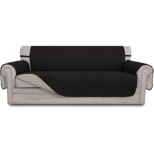 Easy-Going Reversible Oversized Couch Cover for 3 Cushion Couch Sofa Cover for Dogs Water Resistant Furniture Protector Cover with Foam Sticks for Pet (Oversized Sofa, Gray/Light Gray)(Black/Beige)
